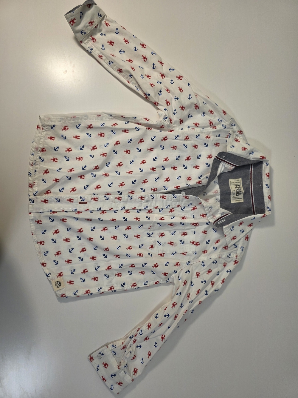 Kids White Anchor-Print Button-Up Shirt